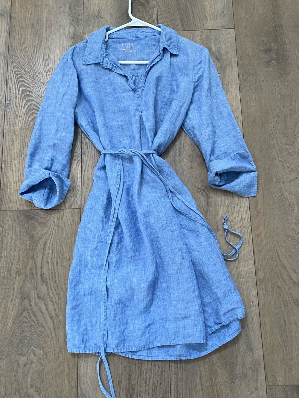 Lilly Pulitzer Light Blue Linen Midi Shirt Dress with Waist Tie